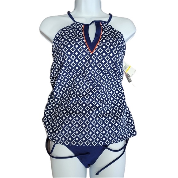 Jantzen Other - NWT Jantzen Sport Tankini Navy White High Neck Sz Small
